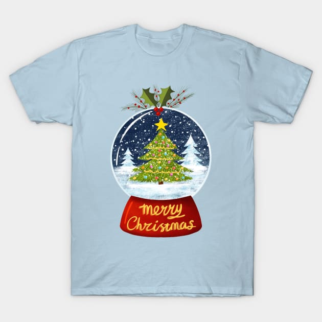 Snow Globe Merry Christmas T-Shirt by SarahWIllustration